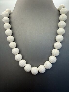 Monet White Faceted Bead Statement Necklace Vintage Chunky